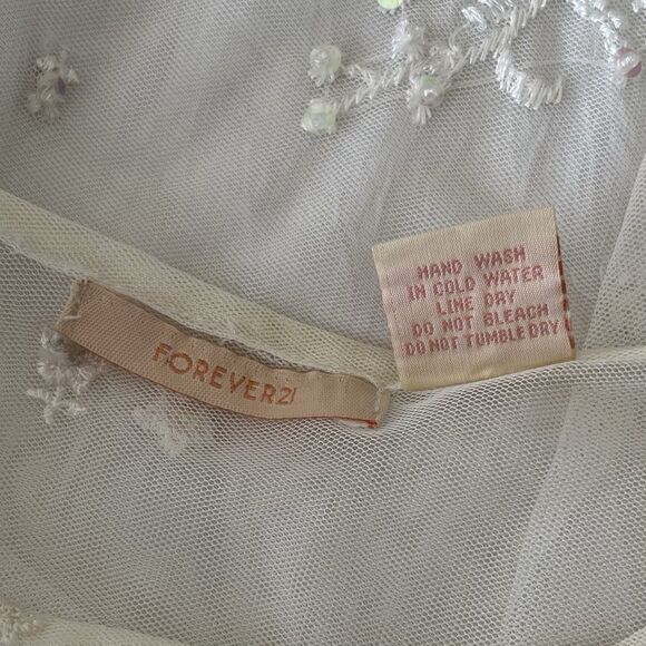 Forever 21 Sheer Vintage Y2K Top Size M Dainty Fairycore Floral Embroidered Mesh - Picture 9 of 14